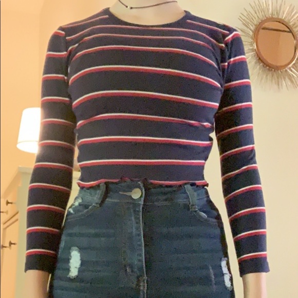 forever 21 striped long sleeve crop top